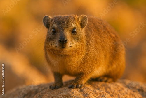 Wallpaper Mural Closeup of rock hyrax sitting on rock with autumn background in forest Torontodigital.ca