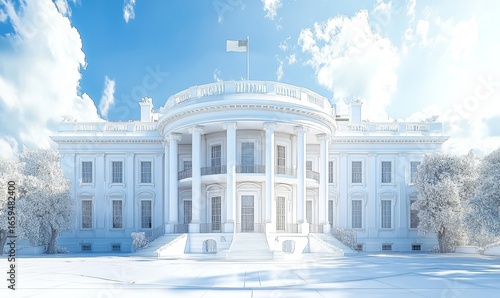 Artistic collage interpretation of the White House, symbolizing the U.S. government, its history, and political power, through creative and conceptual design, Generative AI