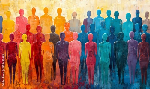Socially diverse community crowd, symbolizing multiculturalism and social diversity, representing unity and shared humanity across different societies, Generative AI