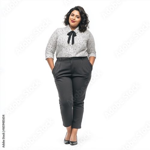 Plus Size Fashion: Elegant Blouse and Black Trousers Office Look for Confident Modern Women