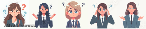 Cartoon Style Diverse Businesswoman Expressing Confusion and Frustration Character Illustration