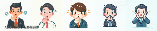 Cartoon Style Variety of Shocked and Surprised Businessman Illustration Characters