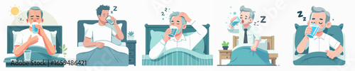 Flat Illustration of Man Drinking Water in Bed Hydration Concept