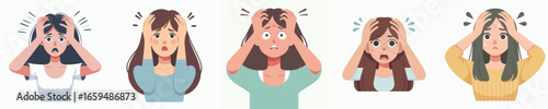 Colorful Cartoon Depressed Woman Frustrated with Problems and Stressful Situation Illustration
