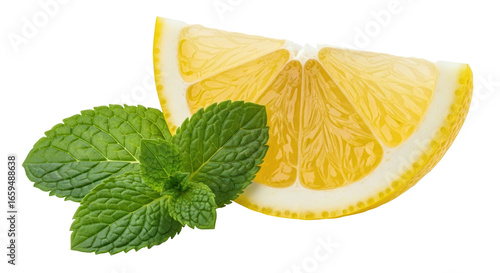 Isolated Lemon Slice and Mint Leaves