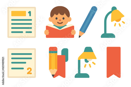 Children's Book Layouts. Flat vector mini-illustrations book page layouts in colors children's illustrations: chapter title, page