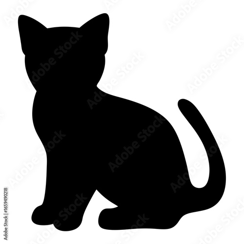 Elegant silhouette of a domestic cat sitting alert and patiently waiting