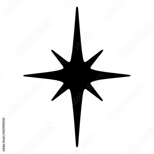 Black eight pointed star on a white background for various designs
