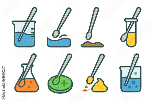 Colorful Lab Tools. Flat vector mini-illustrations stirring rod lab use in colors children's illustrations: stirring rod with