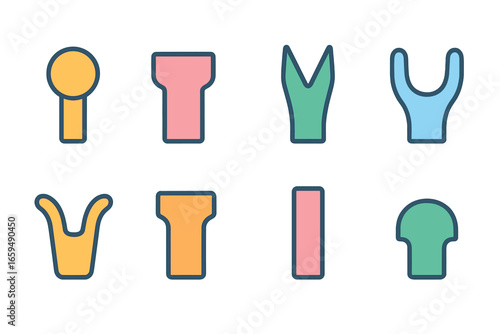 Colorful Prong Illustrations. Flat vector mini-illustrations basic prong types in colors children's illustrations: four-prong