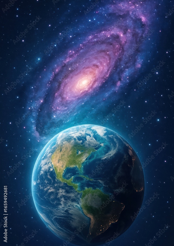 Fototapeta premium Earth beneath spiral galaxy