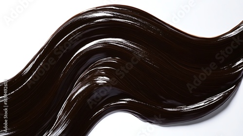 Thick Glossy Dark Chocolate Sauce Swirl on a White Background.