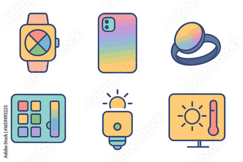 Color Change Technology. Flat vector mini-illustrations color change technology in colors children's illustrations: smart watch