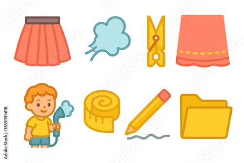 Children's Pleat Illustrations. Flat vector mini-illustrations crease and pleat setting in colors children's illustrations: