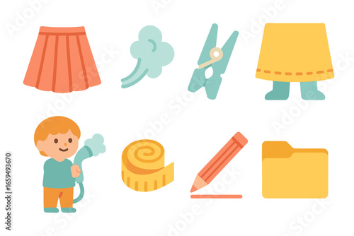 Children's Pleat Illustrations. Flat vector mini-illustrations crease and pleat setting in colors children's illustrations: