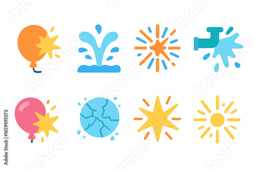 Colorful Health Icons. Flat vector mini-illustrations health booster in colors children's illustrations: vitamin pills, heart rate