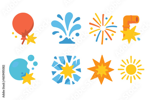 Colorful Health Icons. Flat vector mini-illustrations health booster in colors children's illustrations: vitamin pills, heart rate