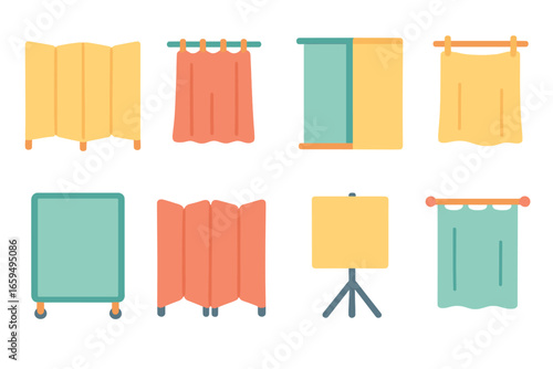 Colorful Room Dividers. Flat vector mini-illustrations Portable room dividers in colors children’s illustrations: folding screen,