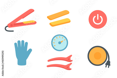 Colorful Flat Iron Icons. Flat vector mini-illustrations flat iron in colors children's illustrations: flat iron device, heated