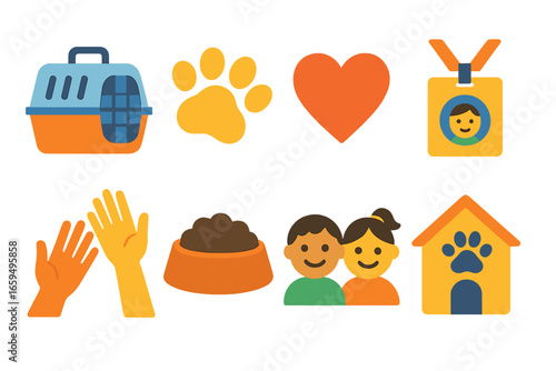 Animal Rescue Icons. Flat vector mini-illustrations Animal rescue outreach in colors children's illustrations: