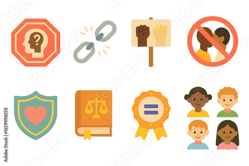 Anti-Bias Kids Icons. Flat vector mini-illustrations Anti-discrimination efforts in colors children's