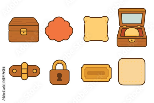 Antique Watch Icons. Flat vector mini-illustrations Antique watch boxes in colors children's illustrations: