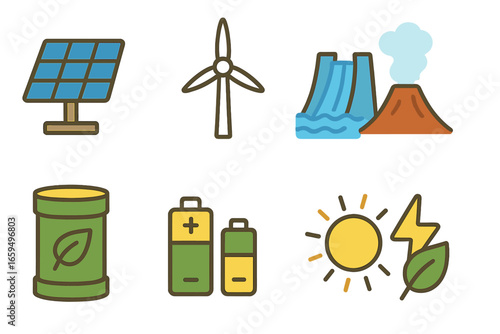 Eco-Friendly Icons Grid. Flat vector mini-illustrations Recycling and waste reduction in colors children's illustrations: