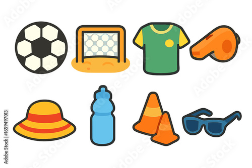 Beach Soccer Icons. Flat vector mini-illustrations beach soccer games in colors children's illustrations: