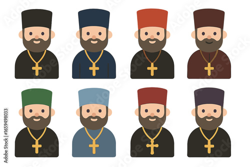 Cultural Kamilavka Collection. Flat vector mini-illustrations kamilavka styles by culture in colors children's illustrations: