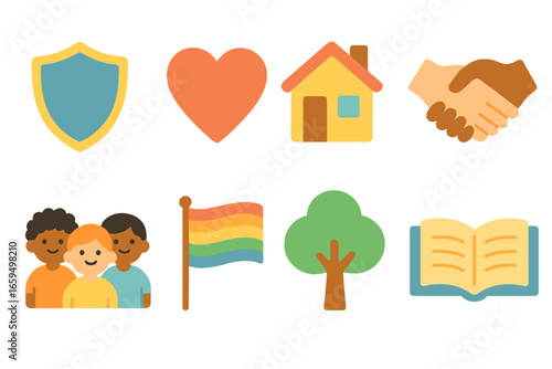 Building Safe Spaces. Flat vector mini-illustrations building safe spaces in colors children's illustrations: