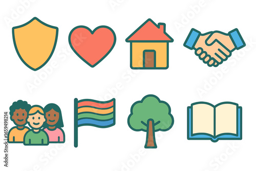 Building Safe Spaces. Flat vector mini-illustrations building safe spaces in colors children's illustrations: