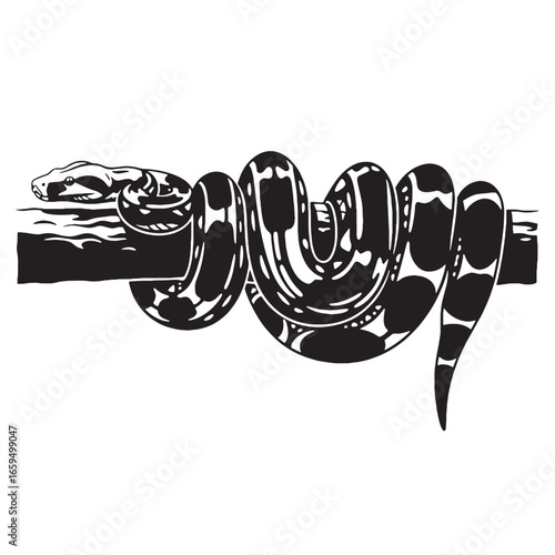 Minimalist Boa Constrictor Silhouette Capturing Muscular Snake Shape – Boa Constrictor Vector Template for Decorative Projects – Boa Constrictor Illustration – Silhouette of Boa Constrictor