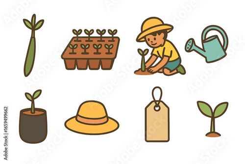 Mangrove Planting Fun. Flat vector mini-illustrations mangrove seedling propagation in colors children's illustrations: mangrove