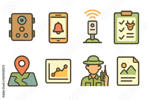 Child-Friendly Detection Icons. Flat vector mini-illustrations early detection systems in colors children's