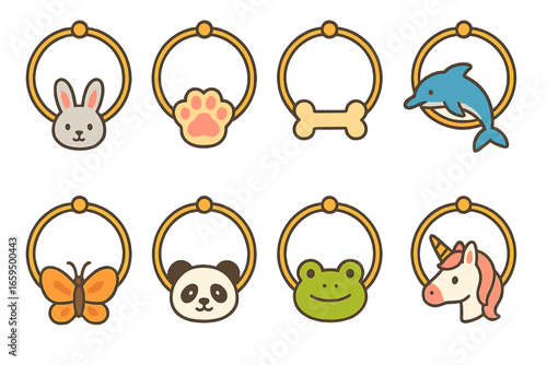 Animal Charm Bracelets. Flat vector mini-illustrations animal bracelets in colors children's illustrations: bunny charm bracelet,