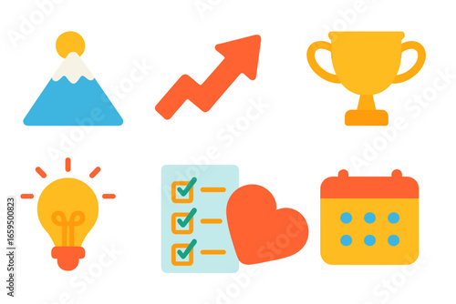 Children's Achievement Icons. Flat vector mini-illustrations Resilience and persistence in colors children's