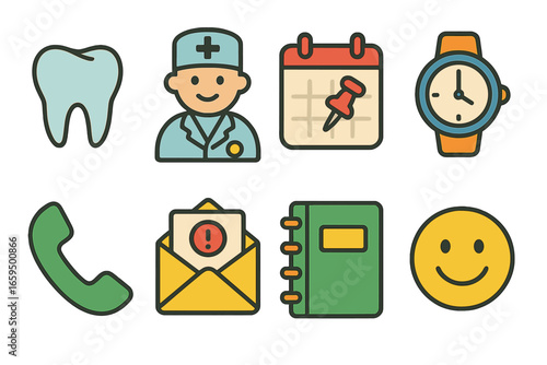 Children's Appointment Icons. Flat vector mini-illustrations Appointment reminder calendar in colors