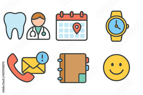Children's Appointment Icons. Flat vector mini-illustrations Appointment reminder calendar in colors