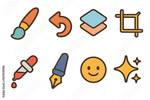 Children's Art Tools Icons. Flat vector mini-illustrations Digital art creation boards in colors children's