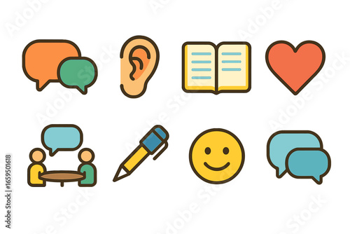 Children's Communication Icons. Flat vector mini-illustrations Honest communication in colors children's