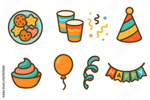 Children's Cookie Party Flat. Flat vector mini-illustrations Cookie party setup in colors children's