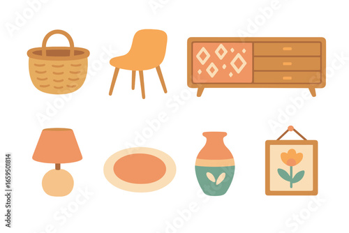 Children's Decor Icons. Flat vector mini-illustrations layered decor styles in colors children's illustrations
