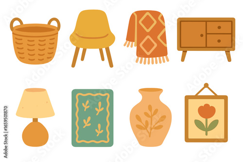 Children's Decor Icons. Flat vector mini-illustrations layered decor styles in colors children's illustrations