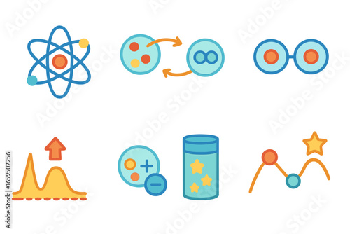 Molecular Oxidation Icons. Flat vector mini-illustrations oxidation molecular level in colors children's illustrations: atom model