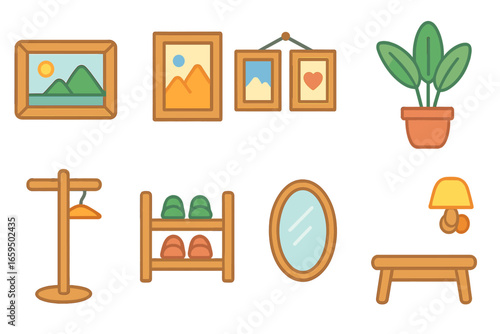 Children's Hallway Icons. Flat vector mini-illustrations hallway picture frames in colors children's