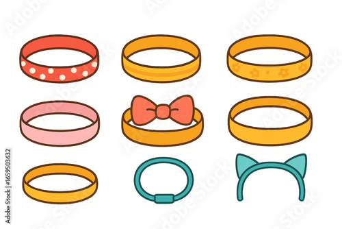 Colorful Hair Bands. Flat vector mini-illustrations hair bands in colors children's illustrations: polka dot band, striped band,