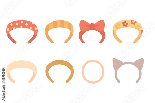Colorful Hair Bands. Flat vector mini-illustrations hair bands in colors children's illustrations: polka dot band, striped band,