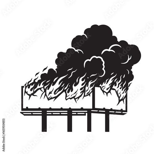 Burning billboard vector illustration depicting environmental disaster or advertising controversy
