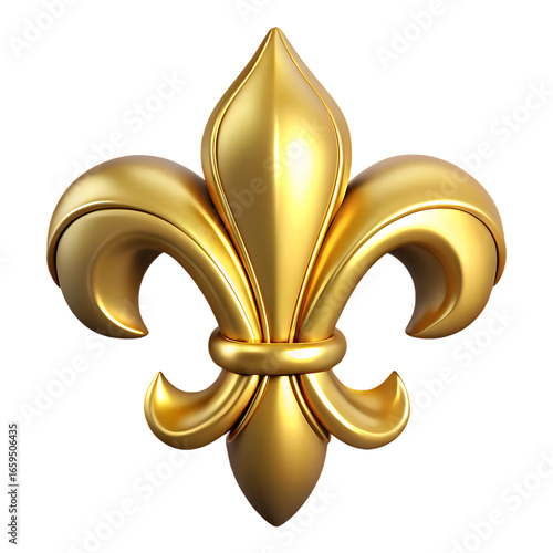 Elegant golden fleur de lis emblem isolated on a black background with subtle lighting