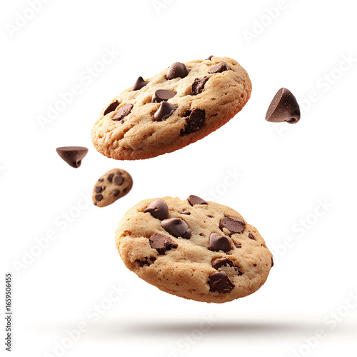 Chocolate Chip Cookies Isolated on White Background,generative ai	